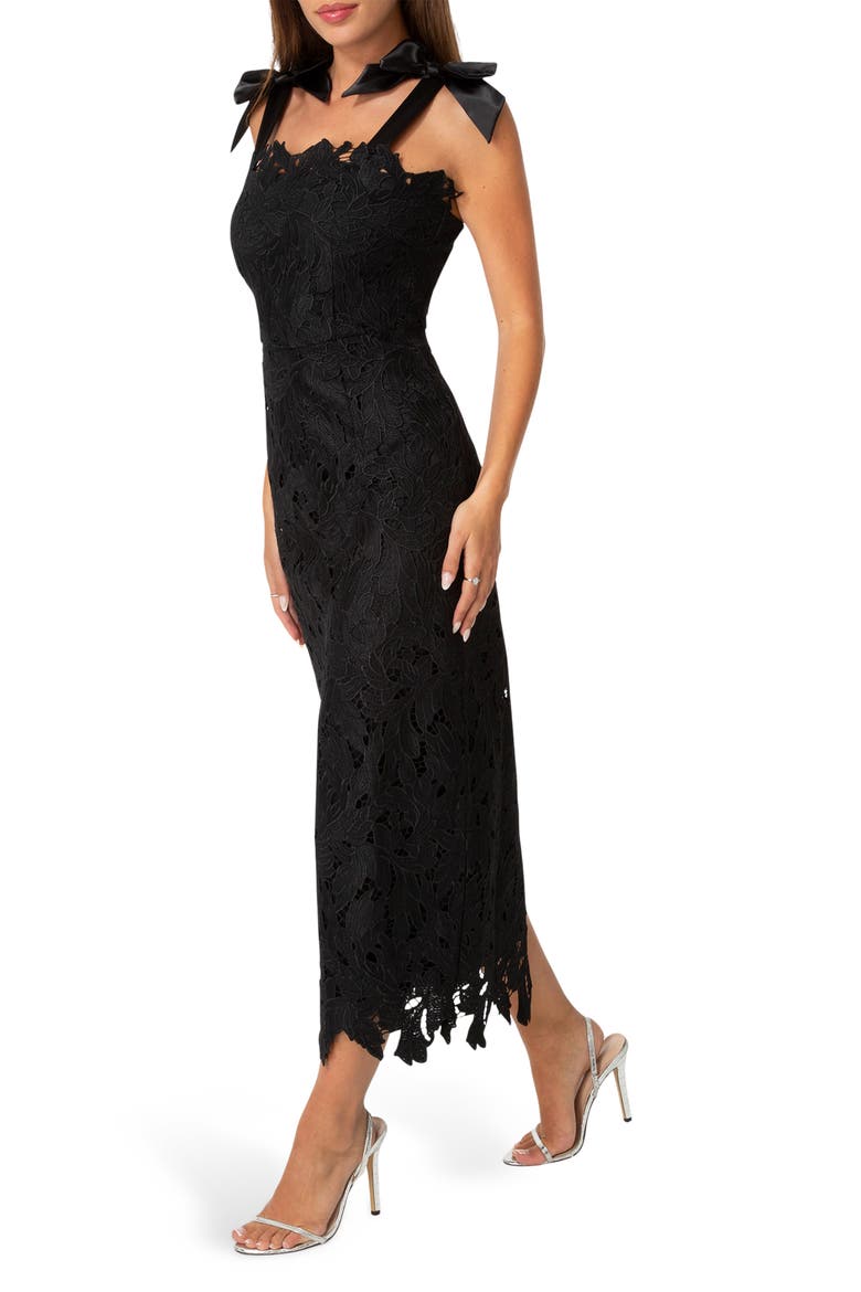Bow Strap Lace Maxi Dress, Alternate, color, BLACK