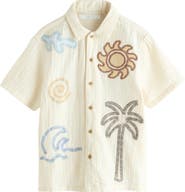 NEXT Kids' Beach Embroidered Short Sleeve Cotton Button-Up Shirt