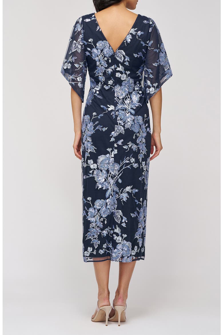 Lea Sequin Embroidered Flutter Sleeve Cocktail Dress, Alternate, color, NAVY MULTI