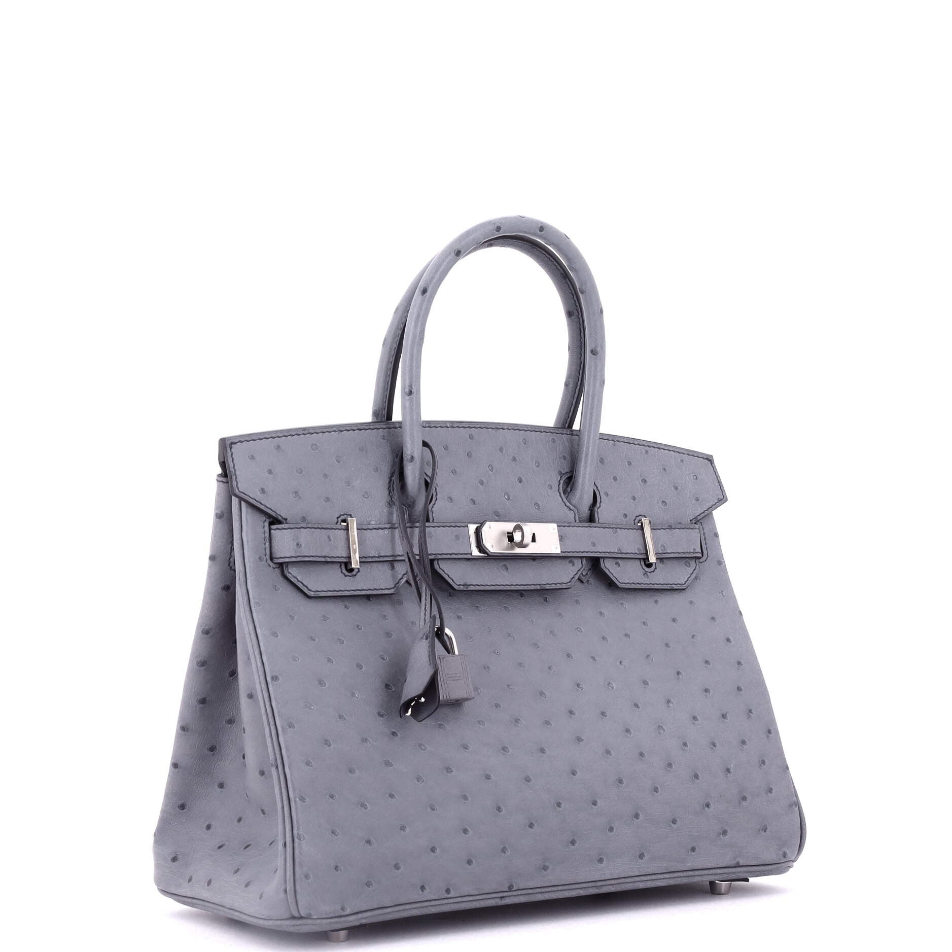 Pre-Owned Hermes Birkin Handbag Grey Ostrich with Palladium Hardware 30, Alternate, color, 