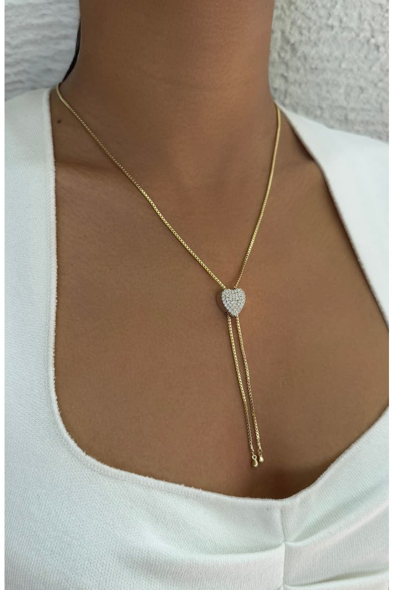 Cubic Zirconia Heart Bolo Necklace, Alternate, color, GOLD