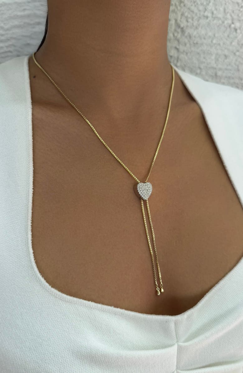 Adornia Cubic Zirconia Heart Bolo Necklace, Alternate, color, Gold