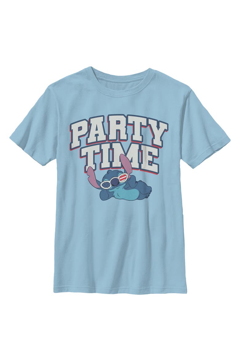 Boy's Lilo & Stitch American Party Time  Graphic T-Shirt, Main, color, Light Blue