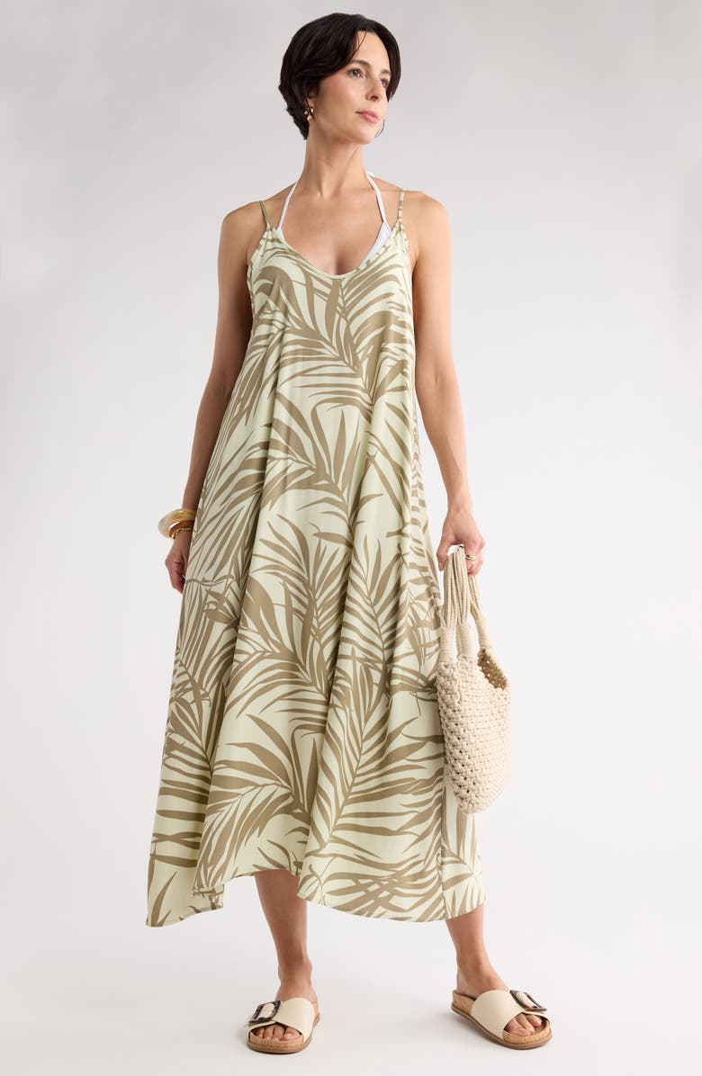 NORDSTROM RACK Spaghetti Strap Cover-Up Dress, Alternate, color, Green Palm Pattern