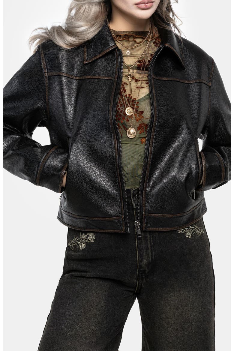 Ermania Crop Faux Leather Jacket, Alternate, color, Black