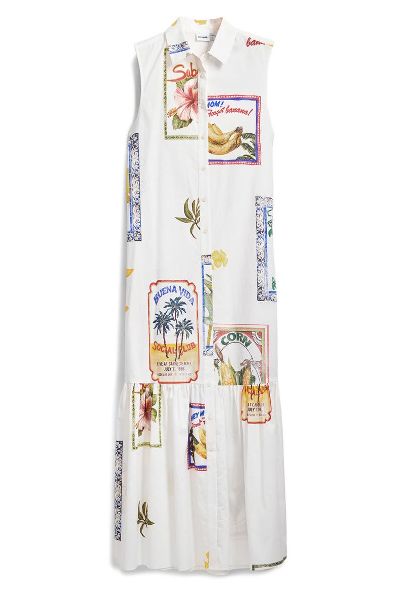Mixed Print Cotton Sleeveless Shirtdress, Alternate, color, LIGHT BEIGE
