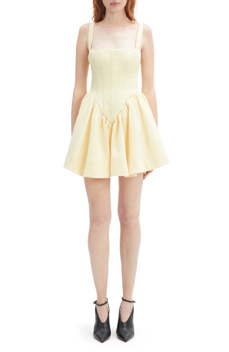 Bardot Larson Corset Fit & Flare Minidress, Main, color, Canary Yellow