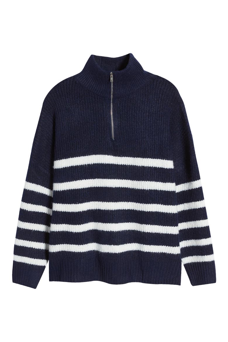 Miranda Stripe Quarter Zip Sweater, Alternate, color, NAVY