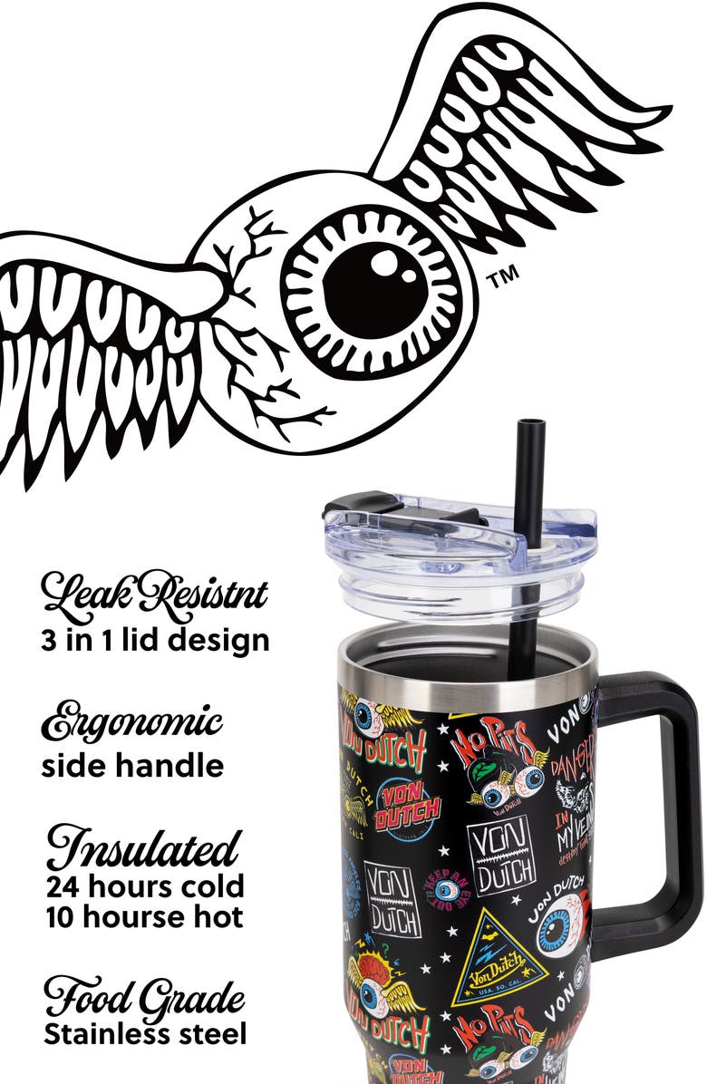 Von Dutch 40oz Double Walled Insulated Stainless Steel Tumbler, Alternate, color, Black Jax