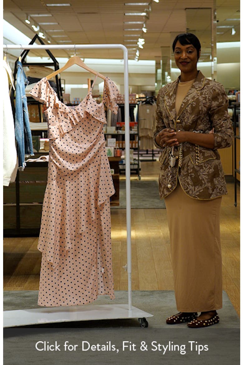 cocktail dresses in store Petal & Pup Adelina Polka Dot Asymmetric Cocktail Dress in Pink Polka Dot at Nordstrom, Size X-Small