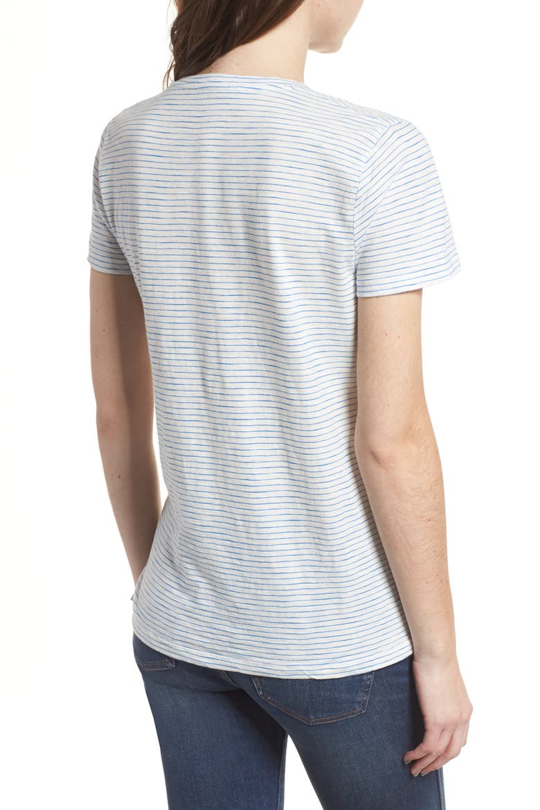 Whisper Cotton Stripe V-Neck Tee, Alternate, color, BRIGHT IVORY