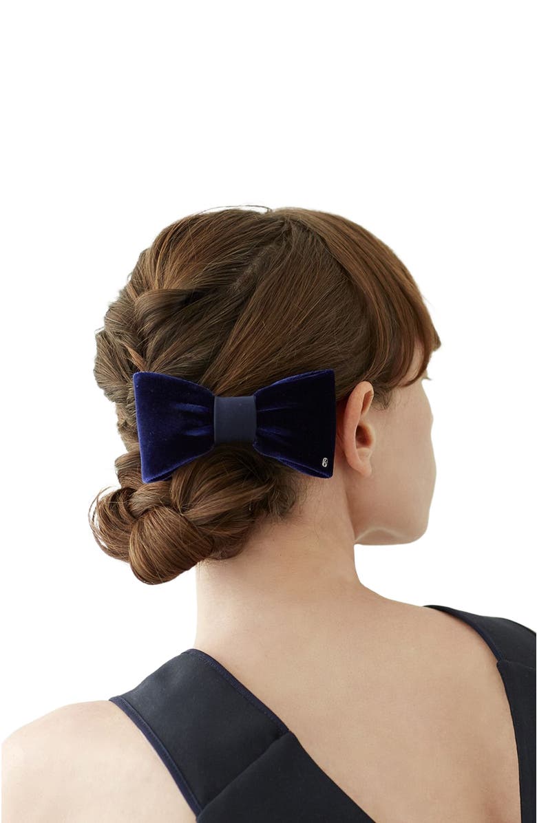 Alexandre de Paris Josephine Velvet Bow Barette, Alternate, color, Black