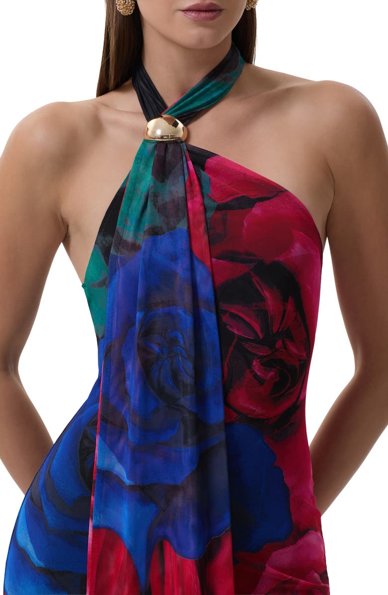 AFRM Brylee Halter Neck Minidress, Alternate, color, Multi Blur Rose