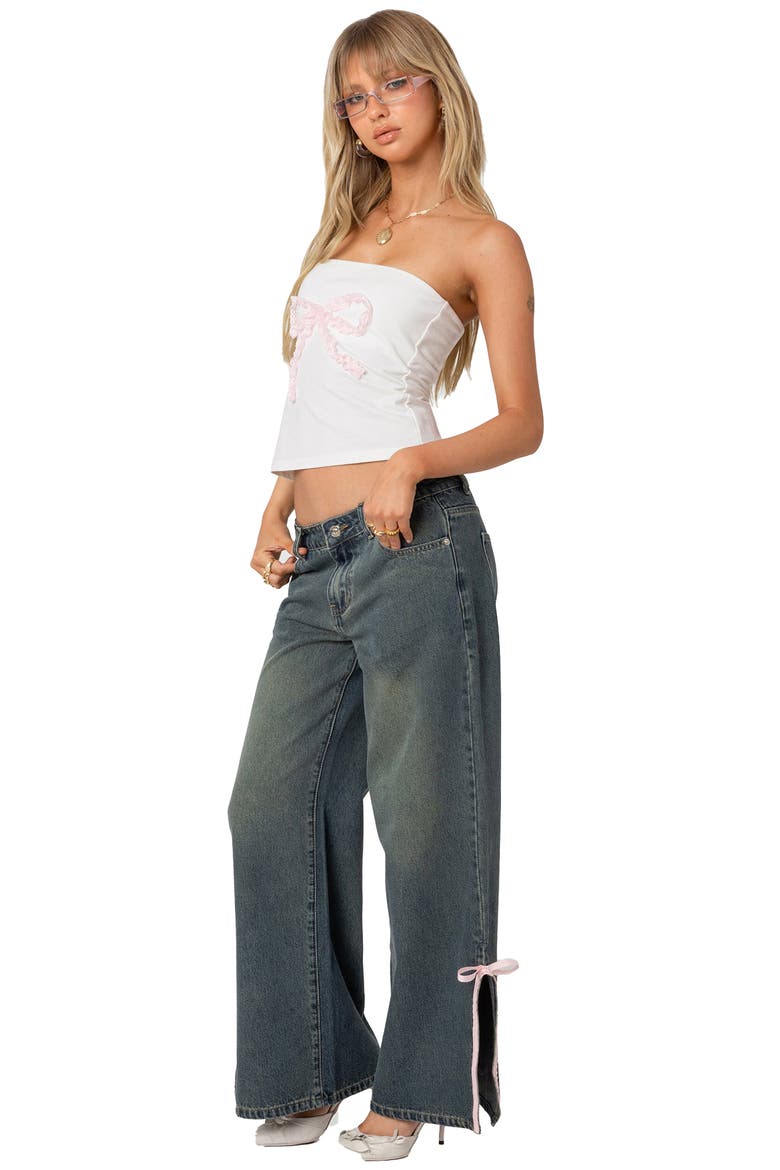 Lace Bow Detail Tube Top, Alternate, color, WHITE