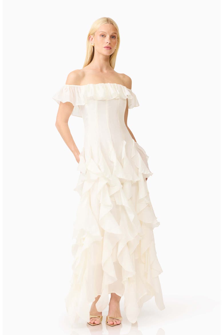 Yvette Off the Shoulder Ruffle Gown, Alternate, color, WHITE