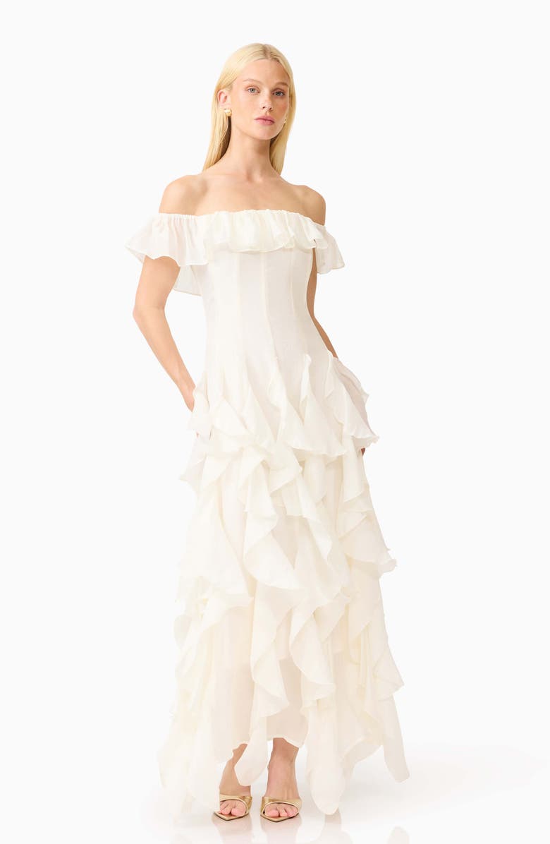 Elliatt Yvette Off the Shoulder Ruffle Gown, Alternate, color, White
