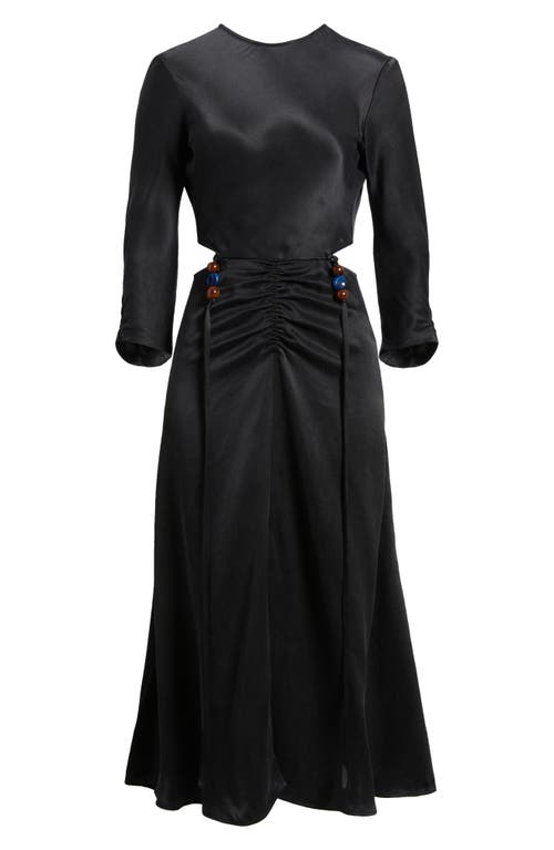 Shop Sessun Sessùn Velvettes Long Sleeve Satin Midi Dress In Black