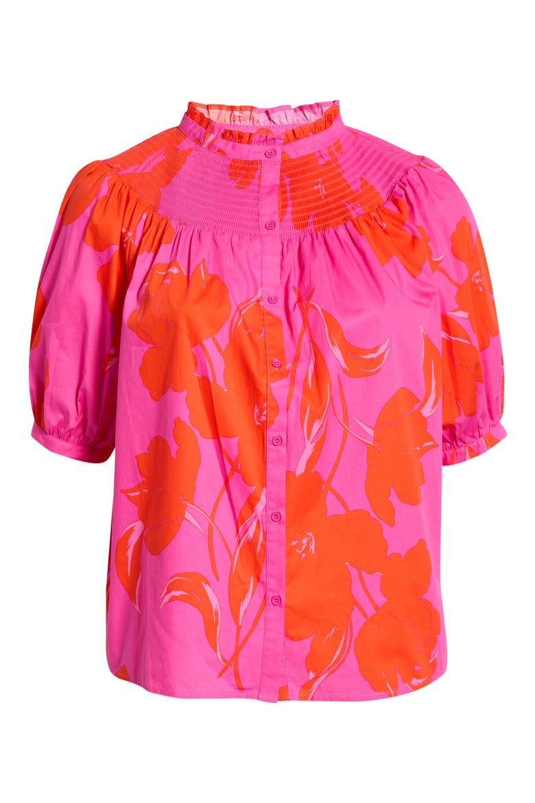Aurea Floral Blossom Smocked Button-Up Top, Alternate, color, PINK RED MULTI