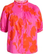 SUGARLIPS Aurea Floral Blossom Smocked Button-Up Top