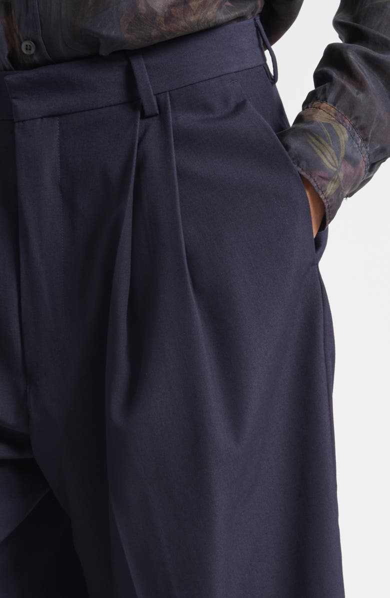 Dries Van Noten Panrom Pleated Wool Bermuda Shorts, Alternate, color, Navy