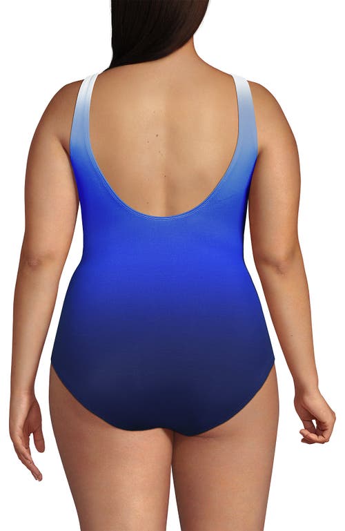 Lands' End Slender Suit Wrap One Piece Swimsuit In Deep Sea Navy/sapphire Ombre