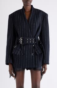 Isabel Marant Fyma Pinstripe Wool Belted Blazer