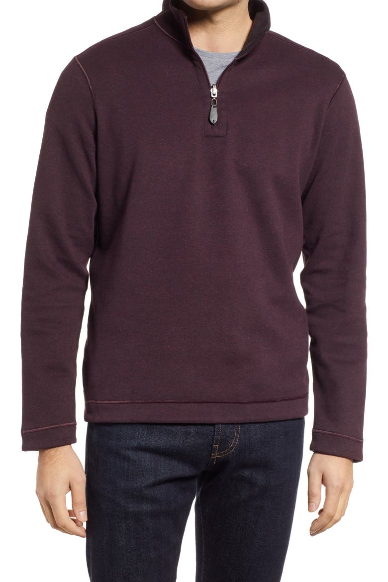 Reversible Quarter Zip Pullover, Main, color, BURGUNDY/ CHARCOAL