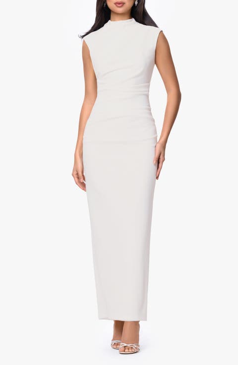 Pleated Sleeveless Column Gown