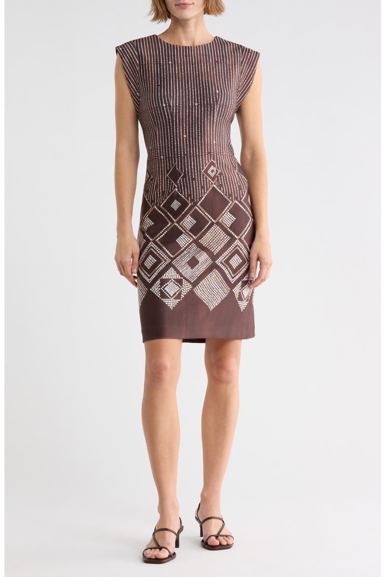 Geo Print Cap Sleeve Dress, Main, color, BURNT UMBE