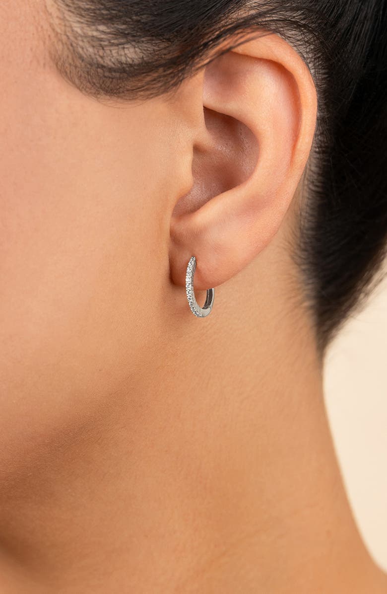 Sterling Forever Pavé Cubic Zirconia Micro Huggie Hoop Earrings, Alternate, color, Silver