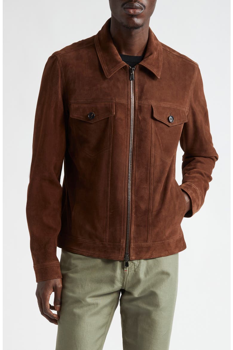 Suede Trucker Jacket, Main, color, OPEN BROWN