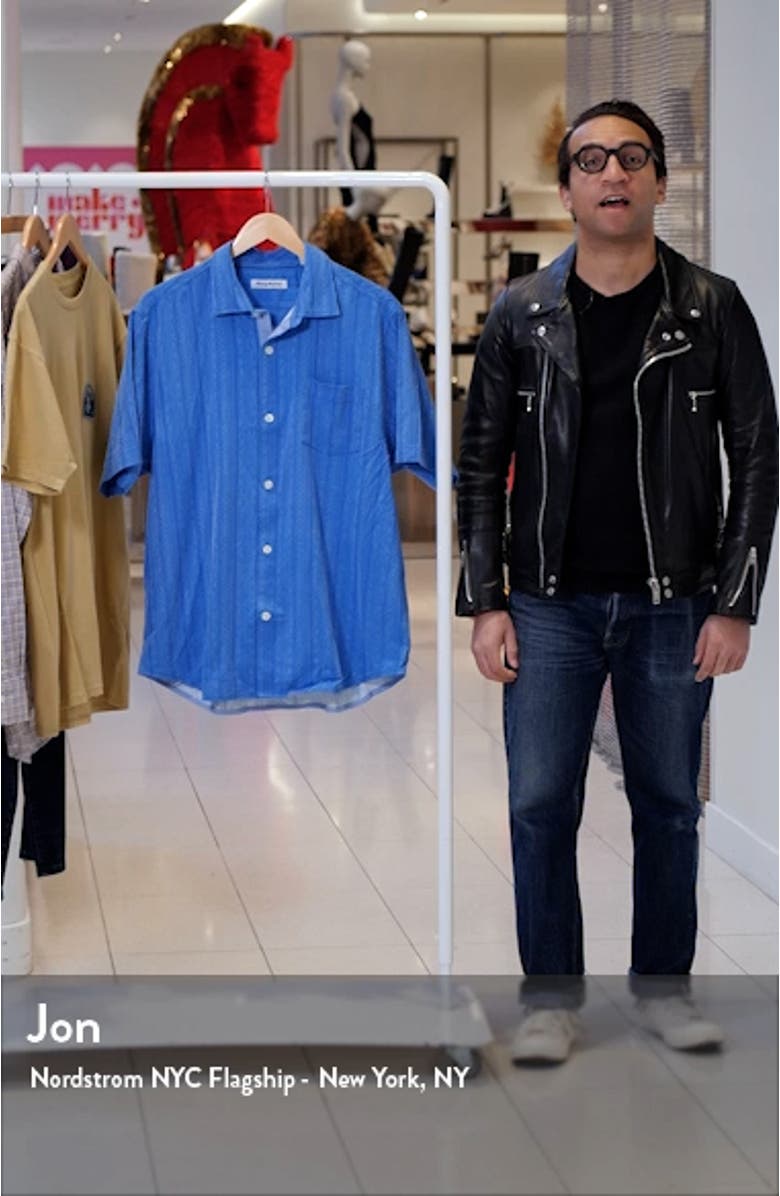 Salt Island Stripe Short Sleeve Silk Button-Up Shirt, sales video thumbnail