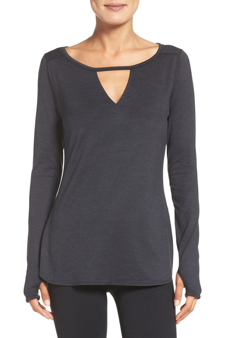 'Rejuvenate' Keyhole Long Sleeve Tee, Main, color, BLACK
