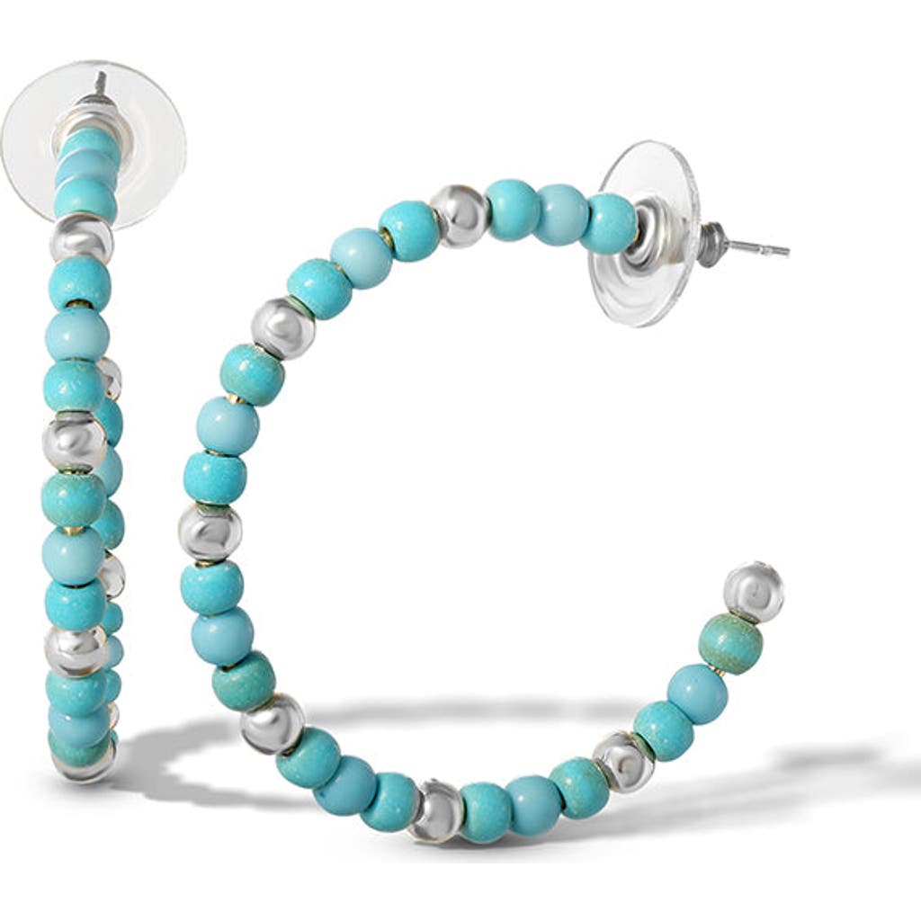 Jessica Simpson Turquoise Bead Hoop Earrings, Gold Or Silver Tone In Blue