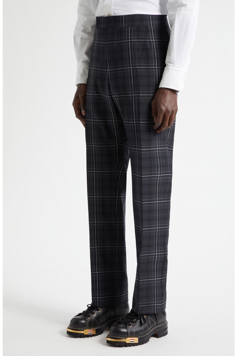 Plaid Wool Backstrap Pants, Alternate, color, BLACK