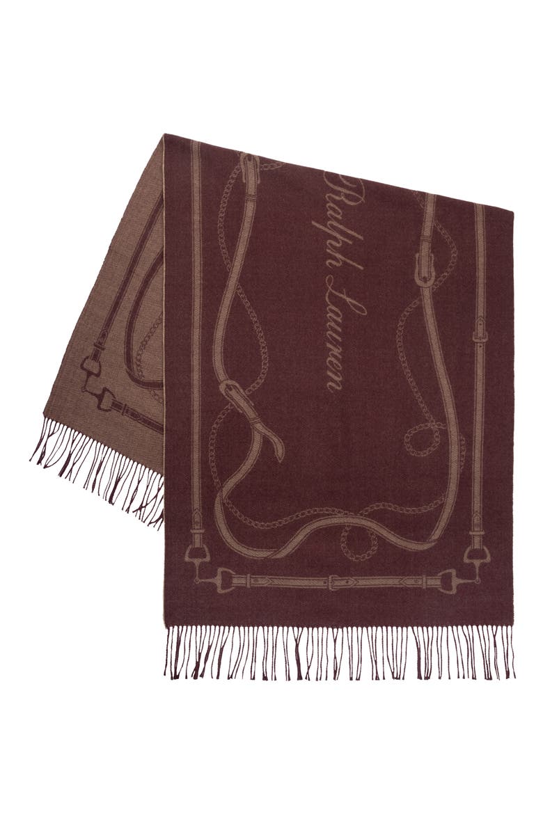 Belting Wool Blend Blanket Wrap, Alternate, color, GARNET/ TAN