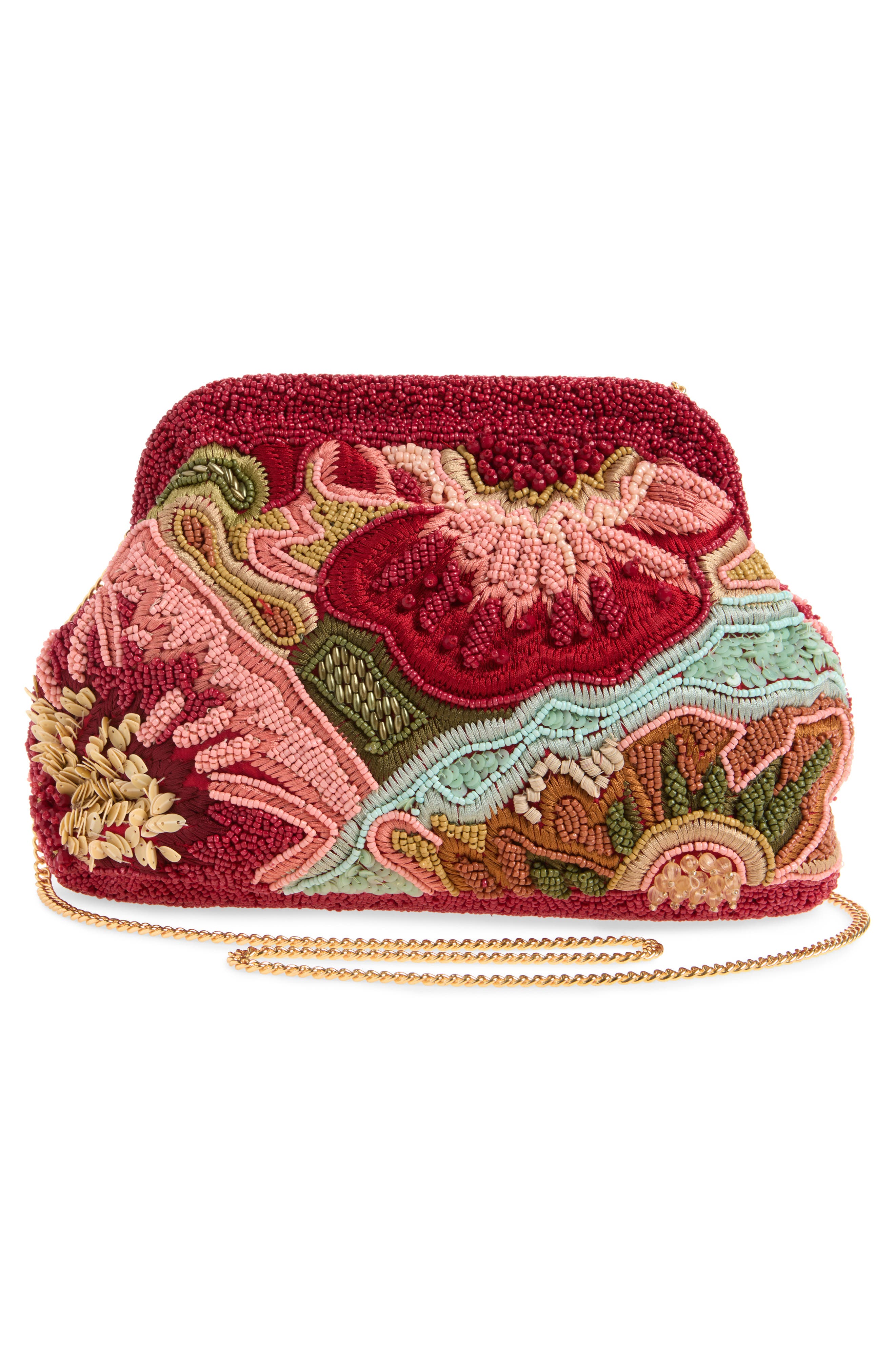 Tropic Beaded Clutch, Alternate, color, RED