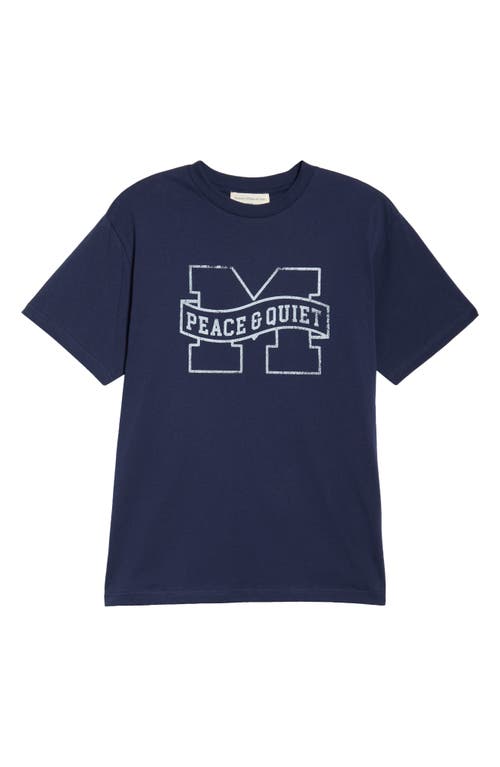Museum of Peace & Quiet Banner Logo Cotton T-Shirt in Navy  product