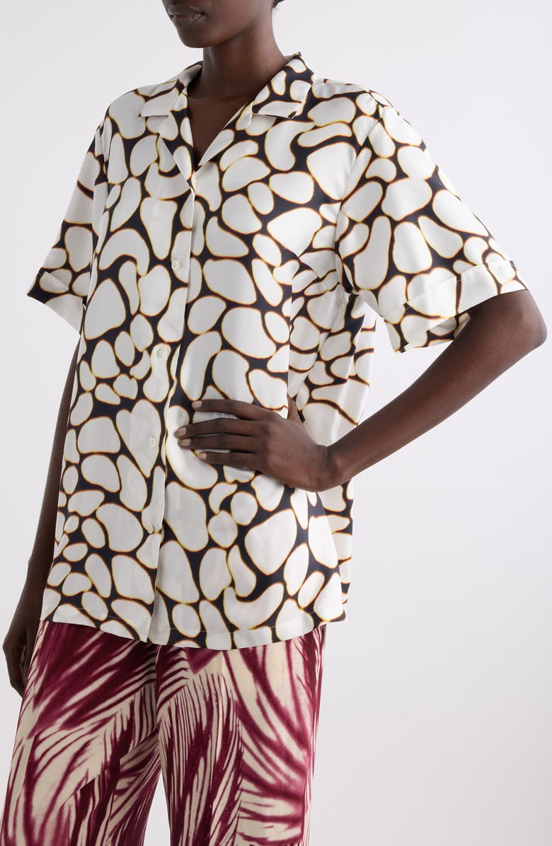 Dries Van Noten Clive Print Silk Camp Shirt, Alternate, color, Off White