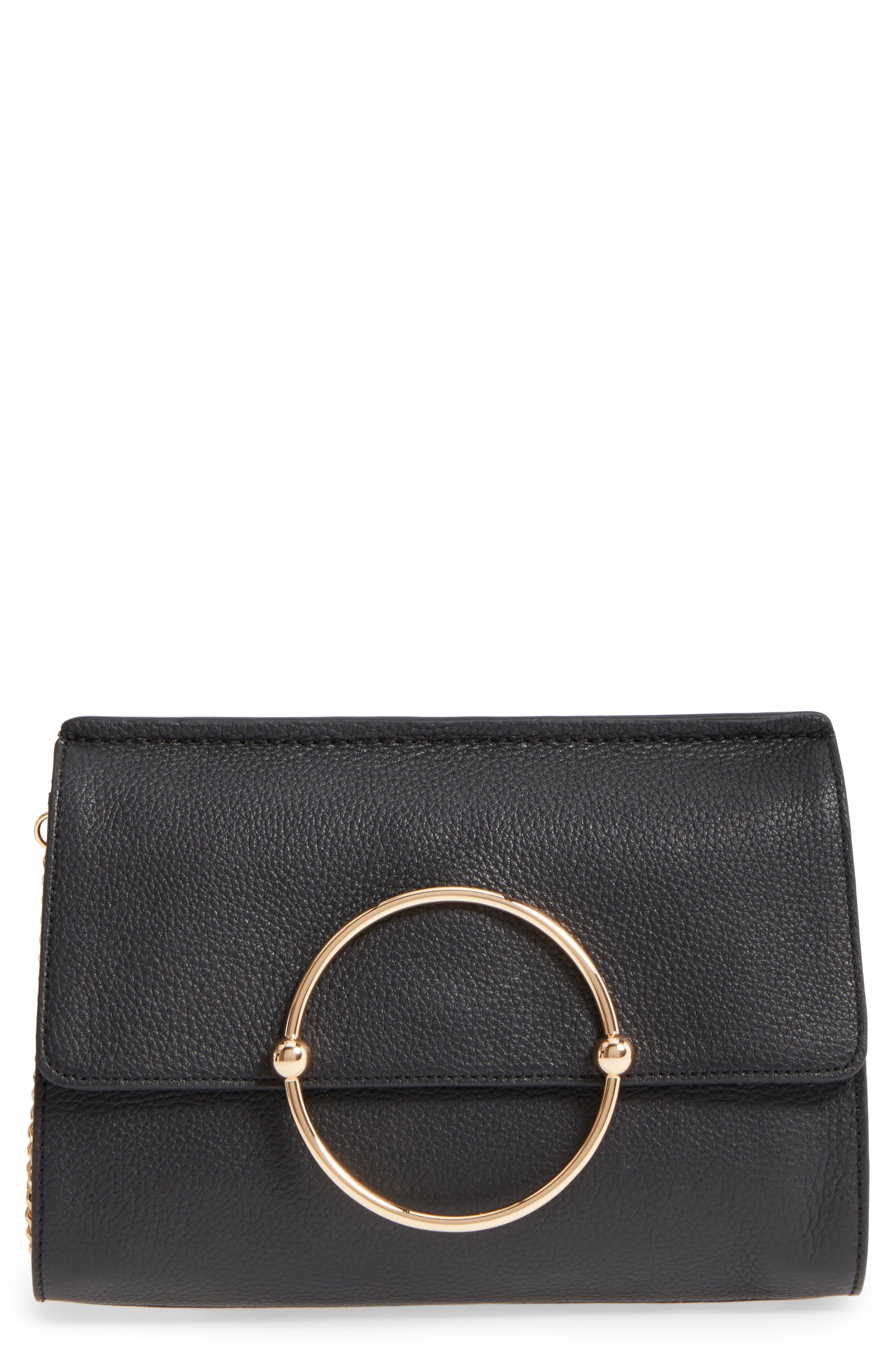 Milly Astor Pebbled Leather Flap Clutch, Main, color, 