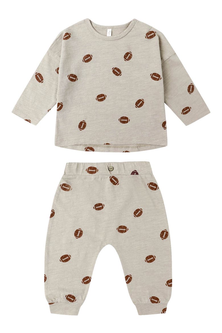 Football Print T-Shirt & Joggers Set, Main, color, STONE