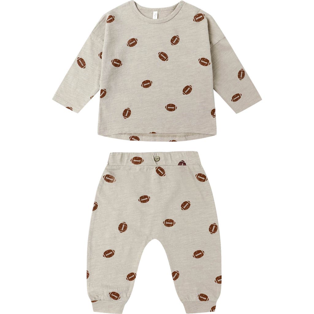 Rylee + Cru Football Print T-shirt & Joggers Set In Gray