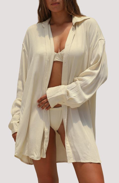 Mimi Relaxed Fit Button-Up Cover-Up Shirtdress