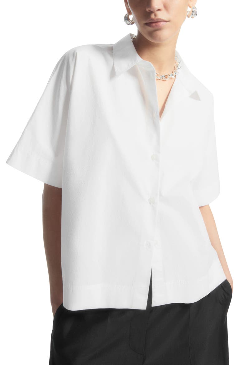 Boxy Short Sleeve Cotton Button-Up Shirt, Main, color, WHITE