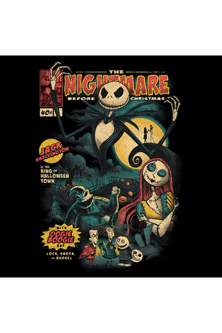 Women's The Nightmare Before Christmas Jack and Sally Comic Cover T-Shirt, Alternate, color, Black