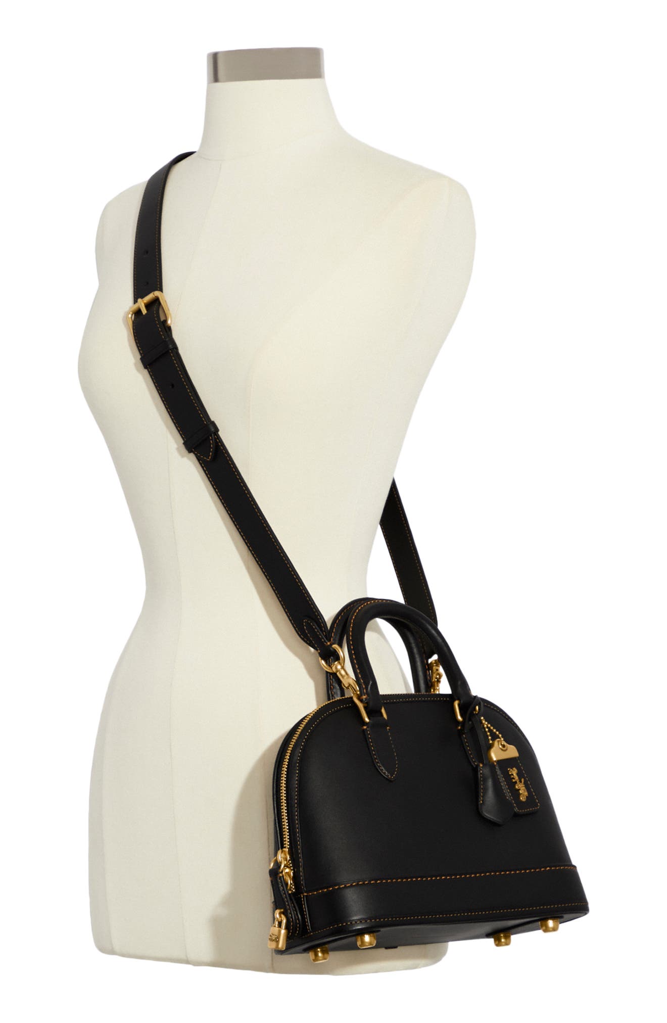 COACH Leather Domed Satchel, Alternate, color, 