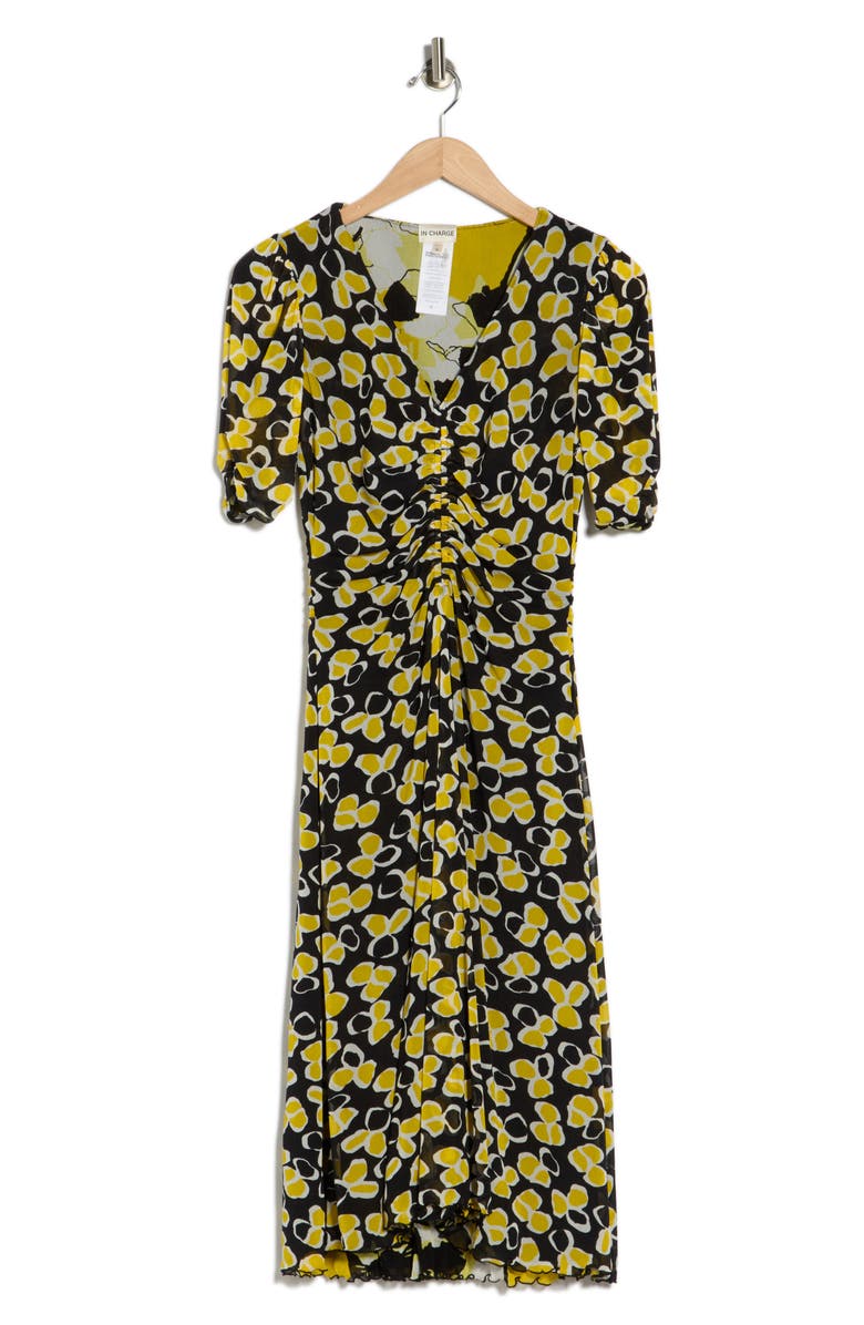 Diane von Furstenberg Koren Reversible Short Sleeve Mesh Midi Dress, Main, color, Paper Sun Small Yellow