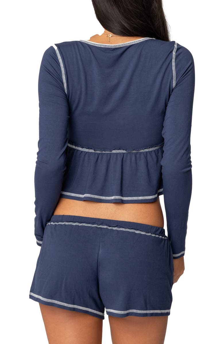 EDIKTED Arianne Long Sleeve Babydoll Top, Alternate, color, Navy