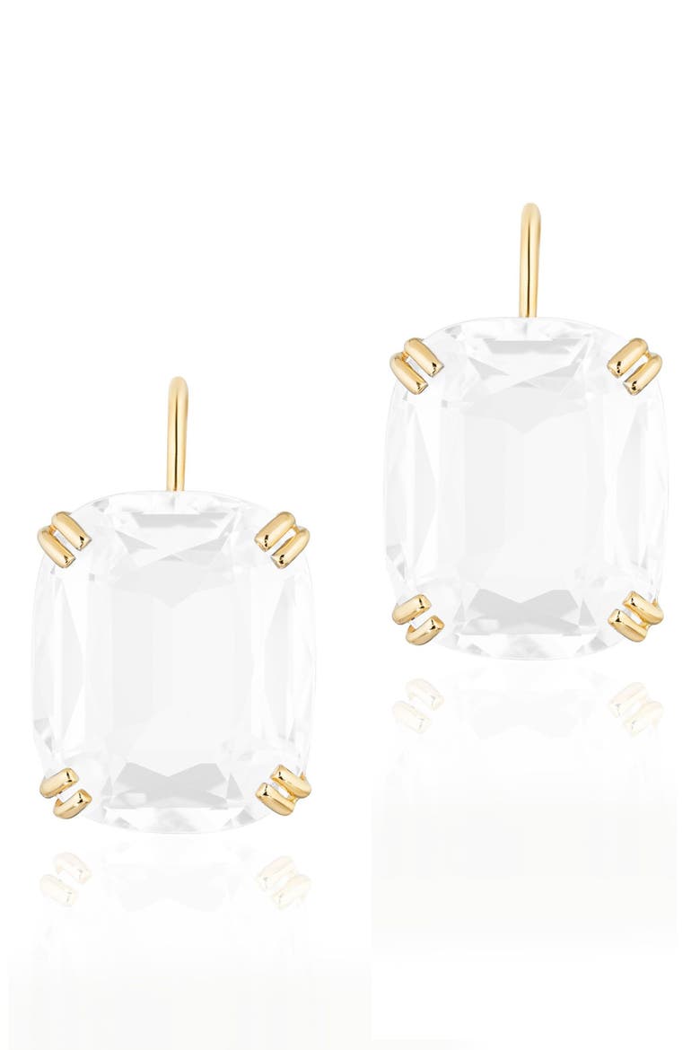 Gossip Cushion Cut Stone Drop Earrings, Main, color, WHITE