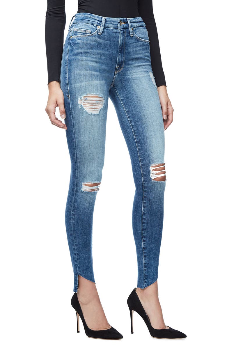 Good American Good Waist Cascade Hem Skinny Jeans, Alternate, color, 